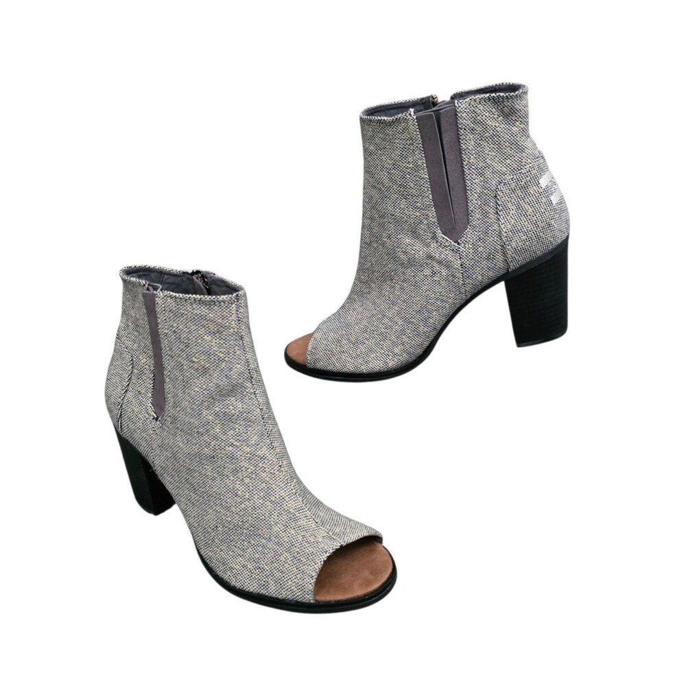 Toms Majorca Ankle Booties Shoes Womens Size 9.5 Peep Toe Block Heels